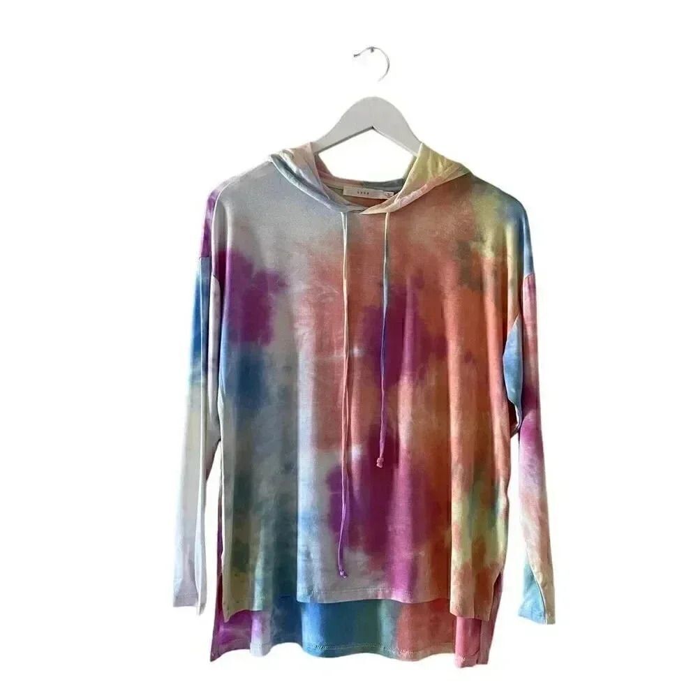 Lush Tie Dye Pullover Lightweight Bohemian Festival Long Sleeves Hoodie Top S